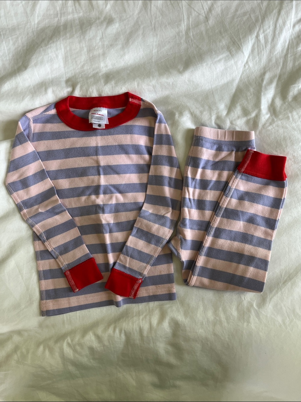 Kids Striped Pink & lavender Pajama Set with Red Trim